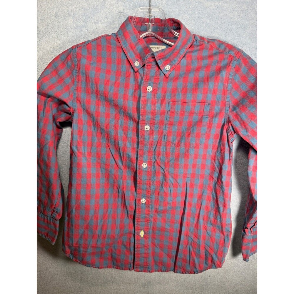Crewcuts J.Crew Boys red/blue Plaid/checkered holiday Button Down Shirt Sz 6-7